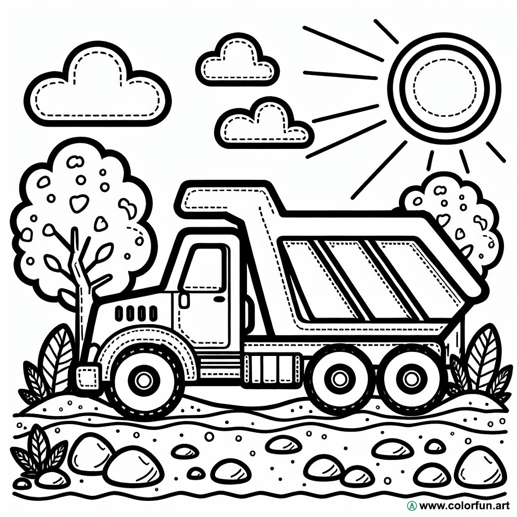 coloring page dump truck easy