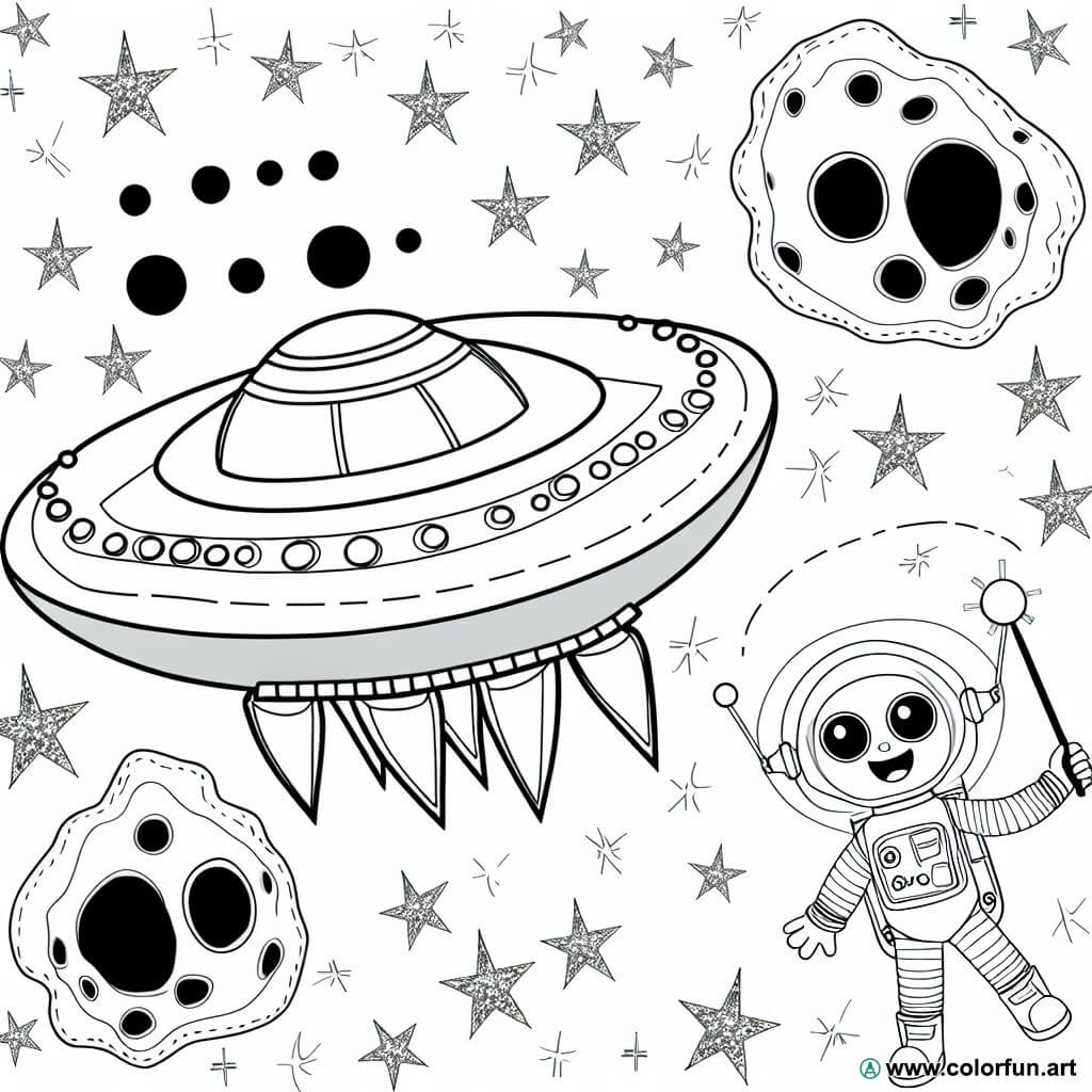coloring page kids space