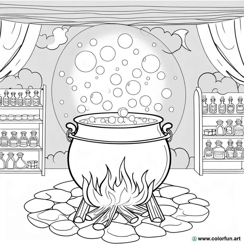 coloring page potion cauldron