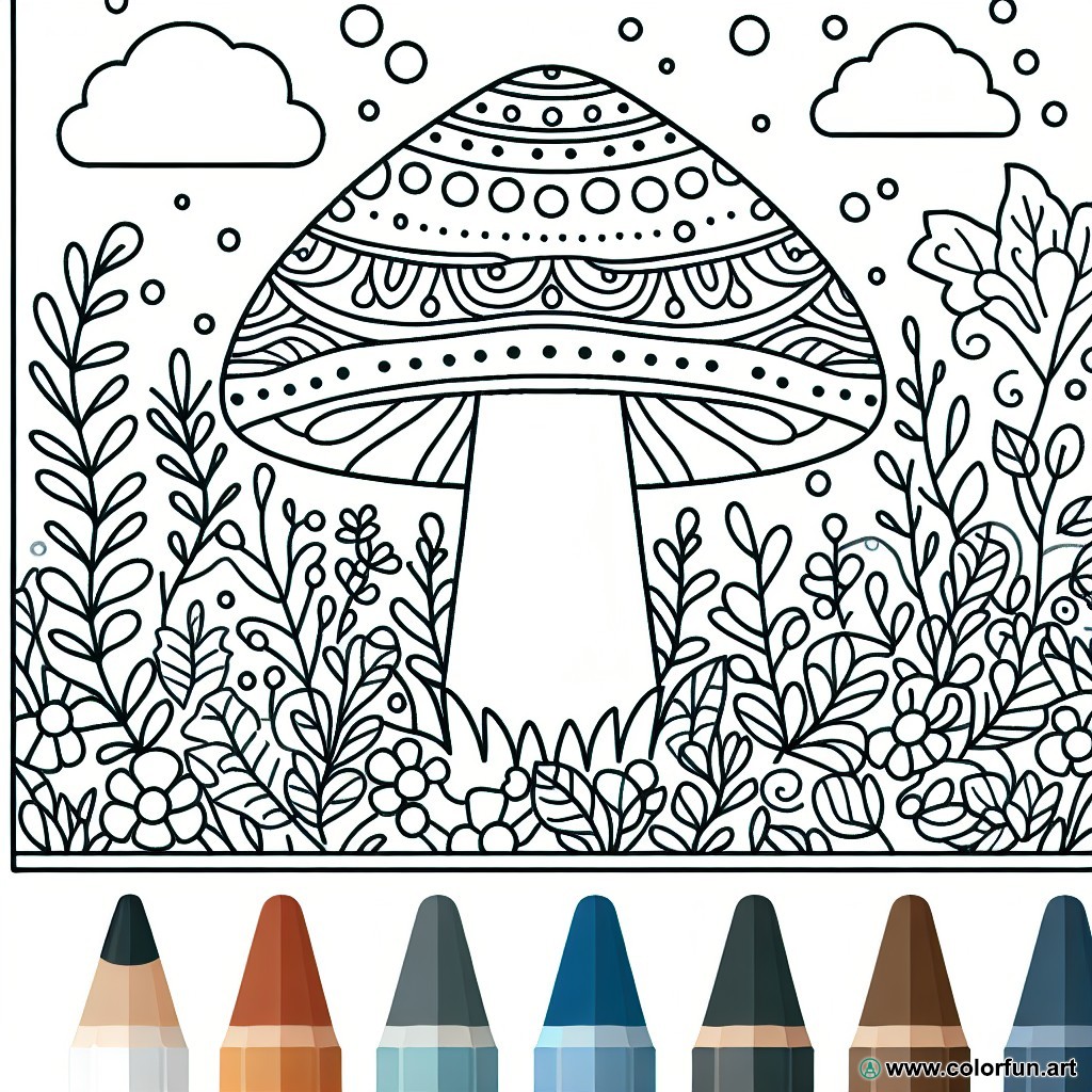 coloring page easy mushroom