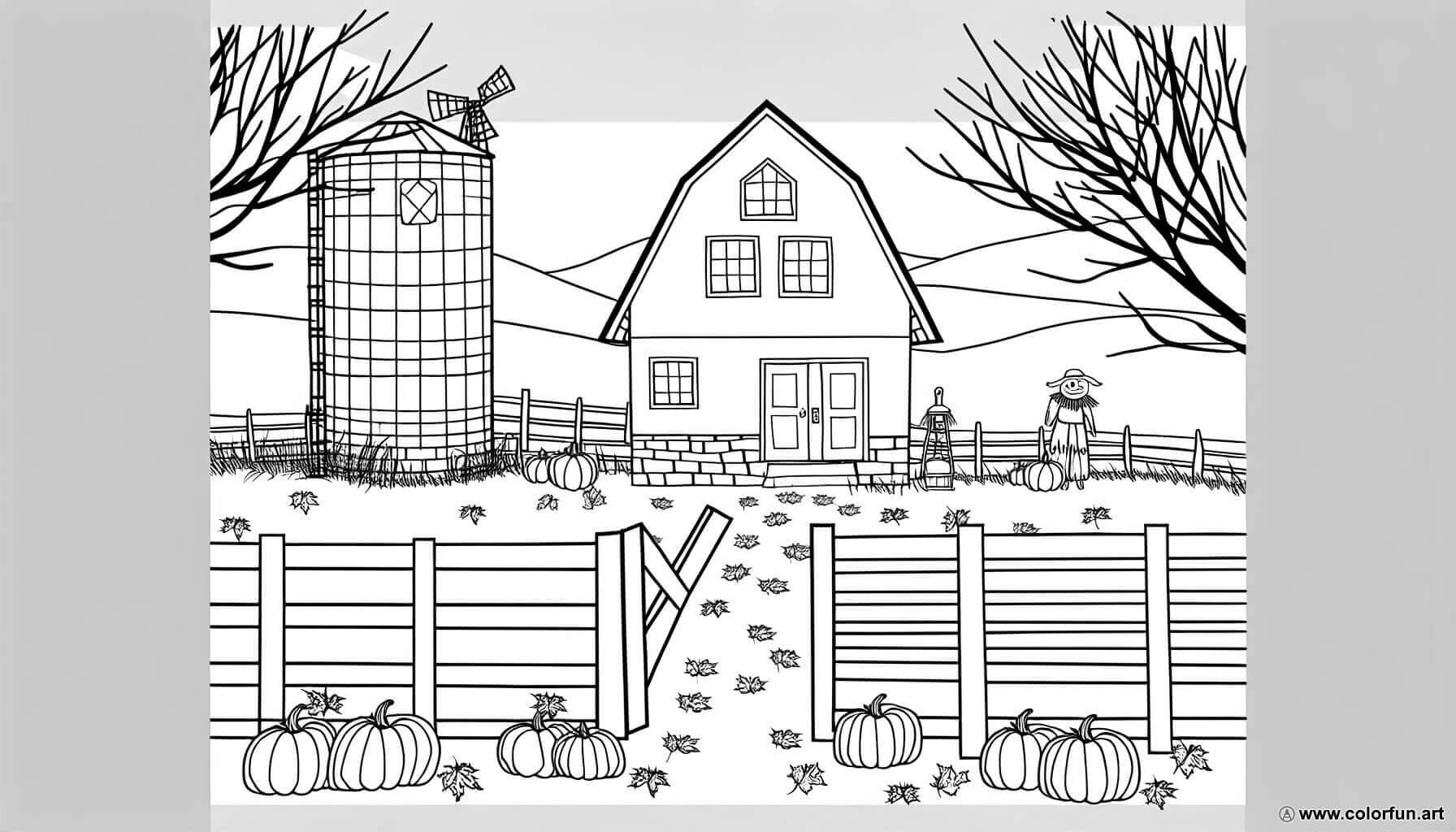 coloring page the farm in autumn