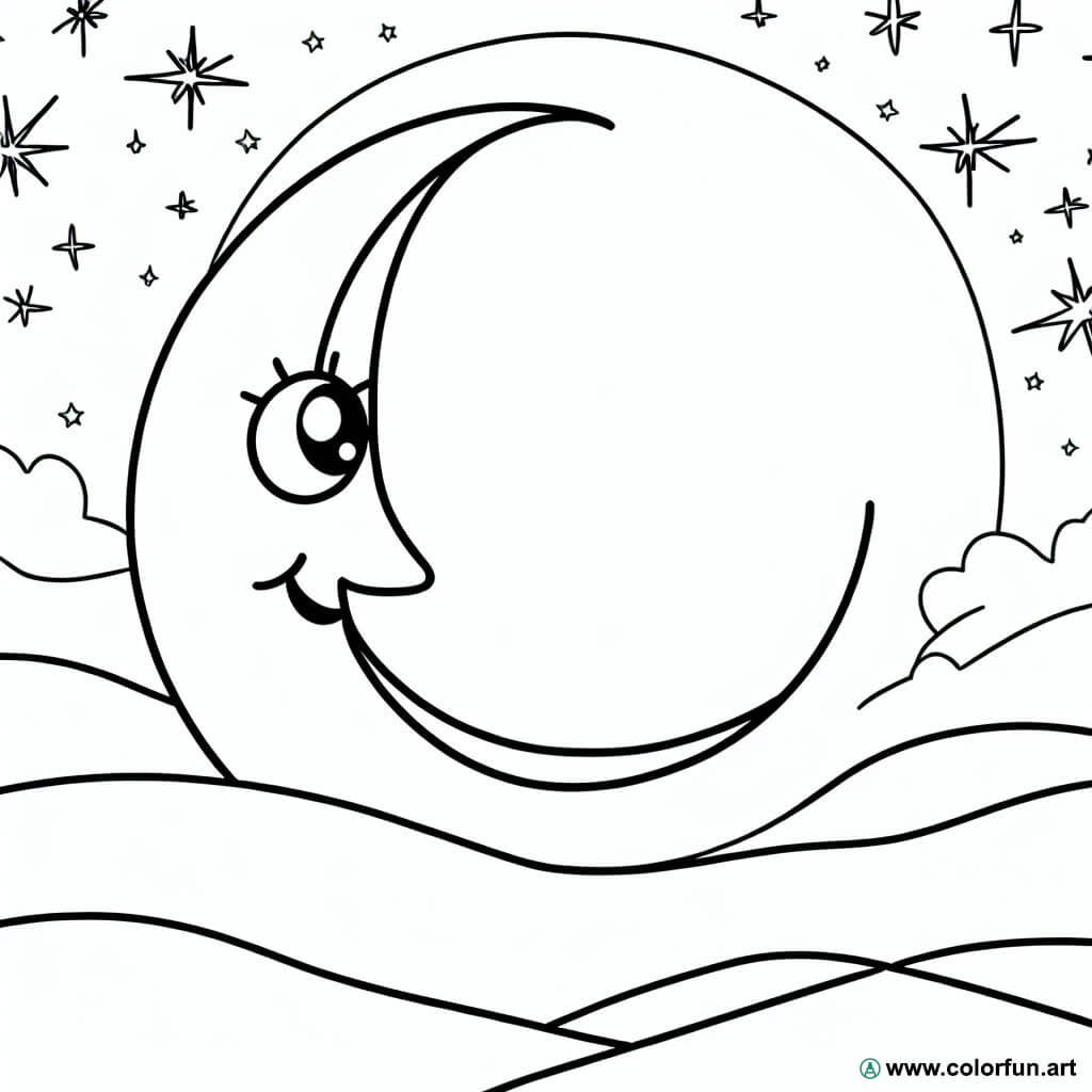 coloring page moonlight night
