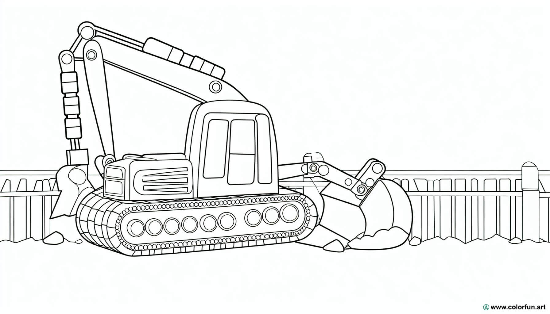 coloring page excavator construction site