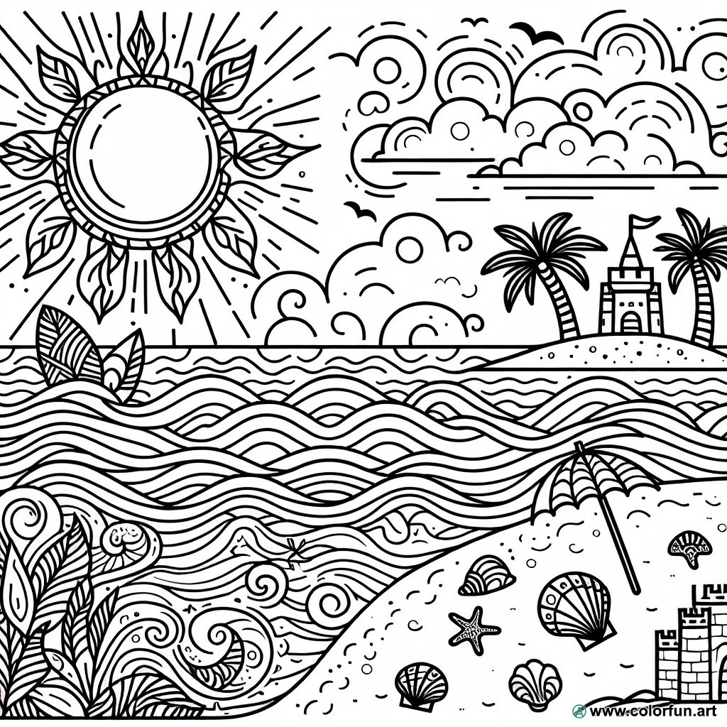 coloring page beach summer