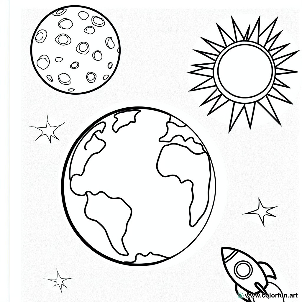 coloring page earth moon sun