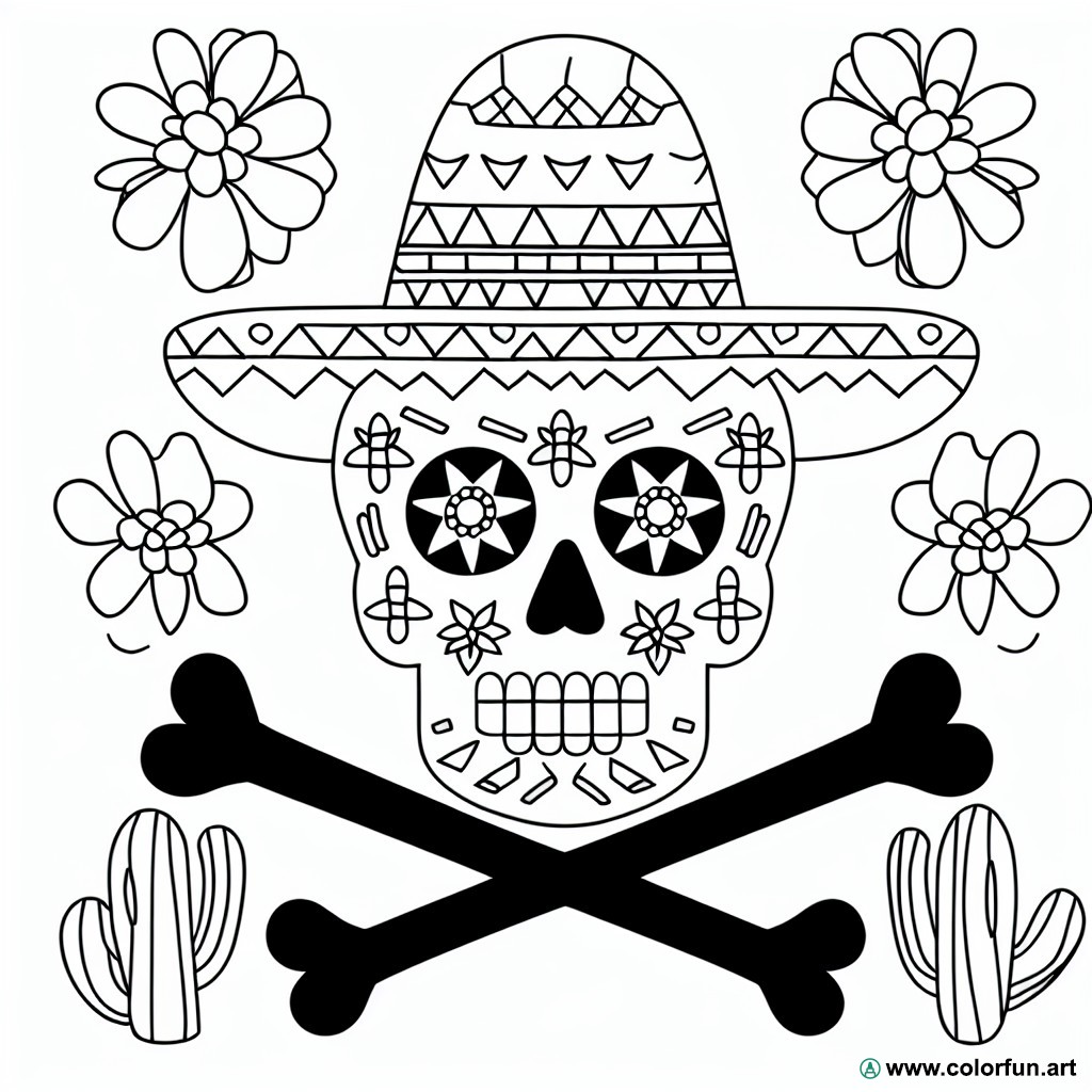 coloring page Mexican skull