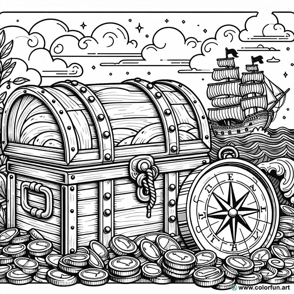 Pirate treasure Caribbean coloring page