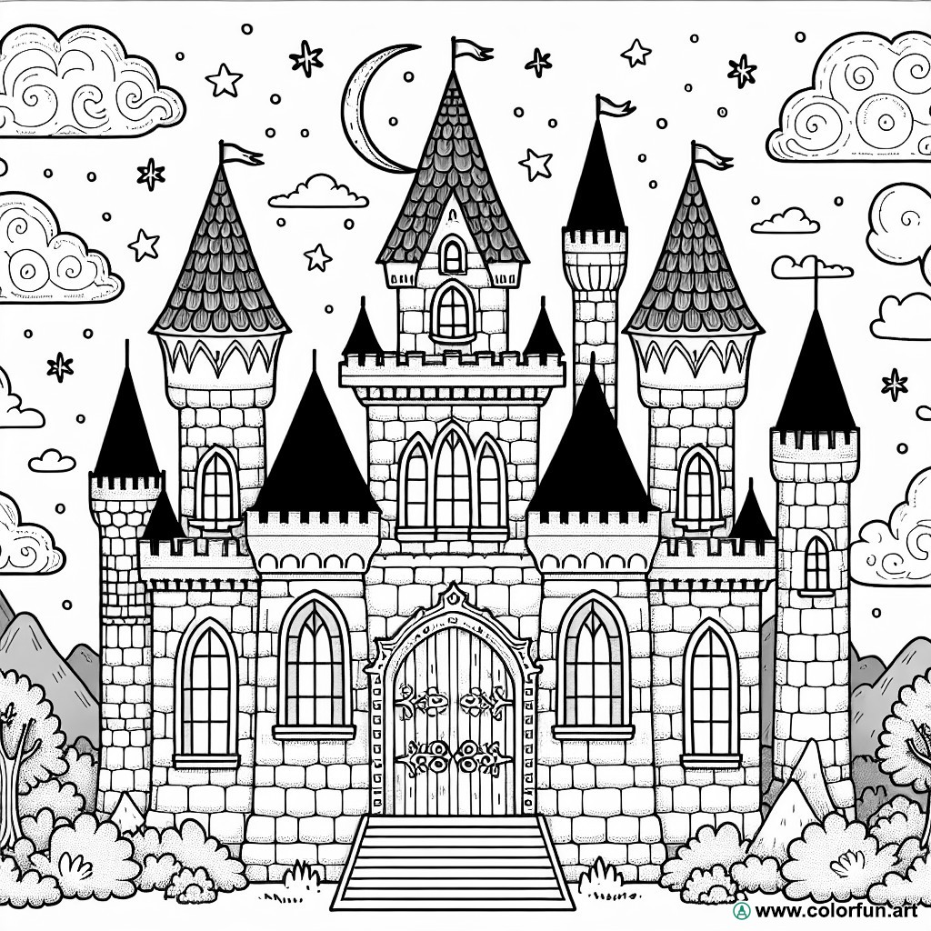 fantastic mysterious castle coloring page