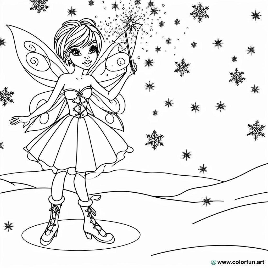 coloring page fairy tinkerbell winter