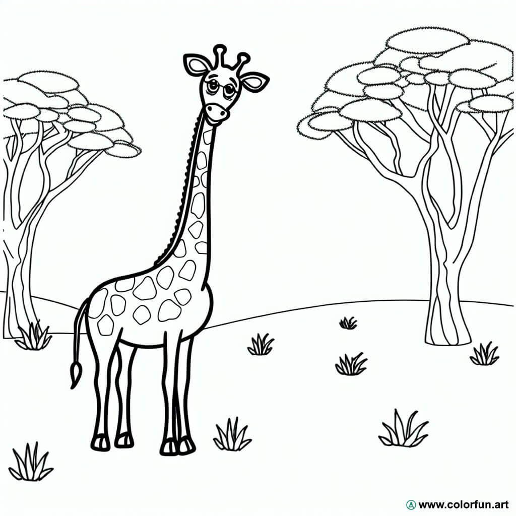 coloring page giraffe savannah