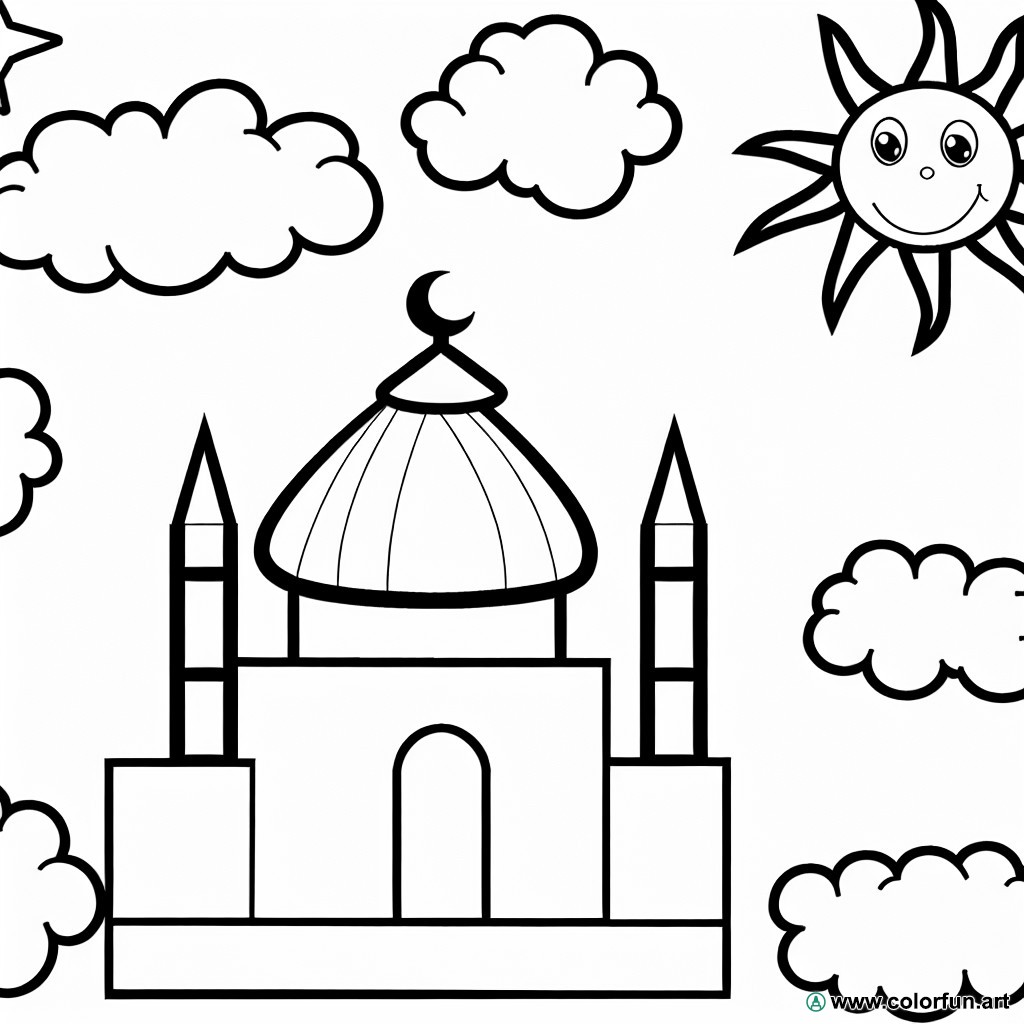 coloring page mosque child