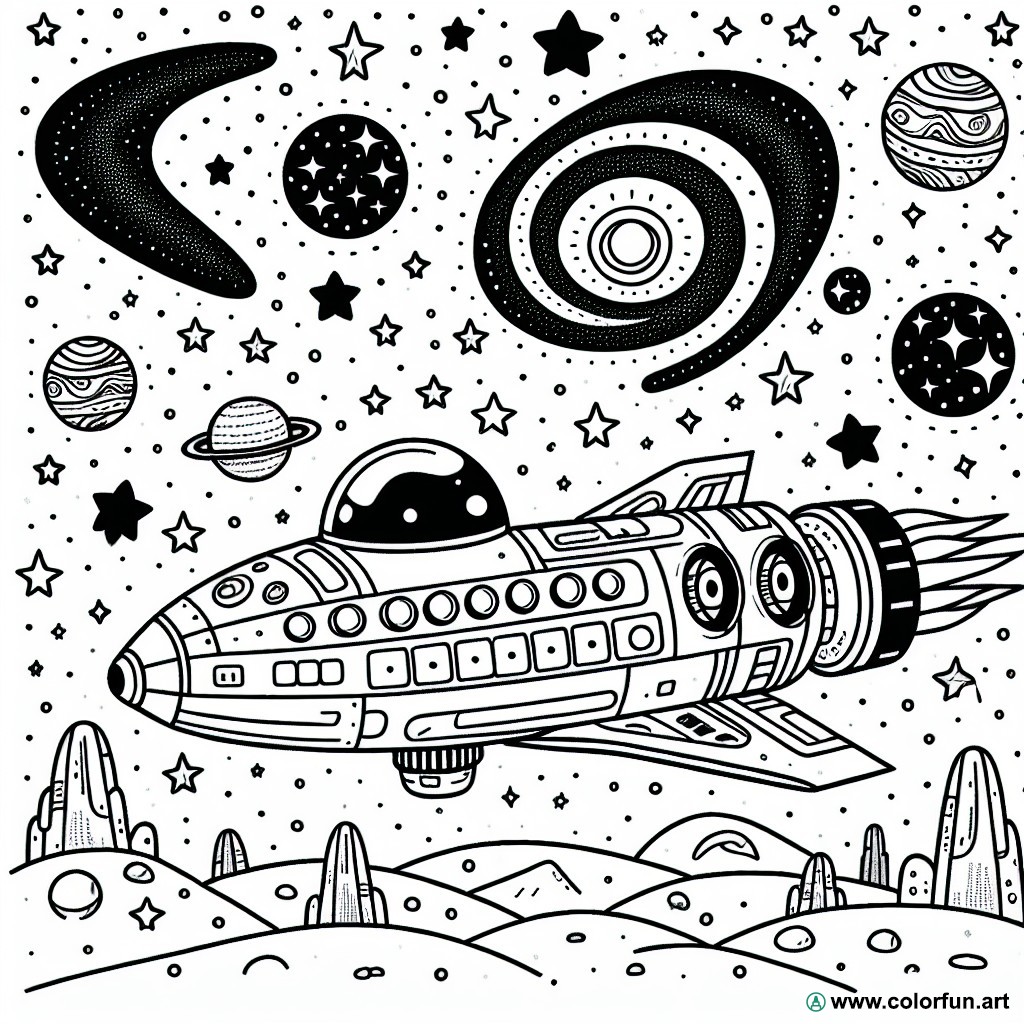 coloring page spaceship distant galaxy