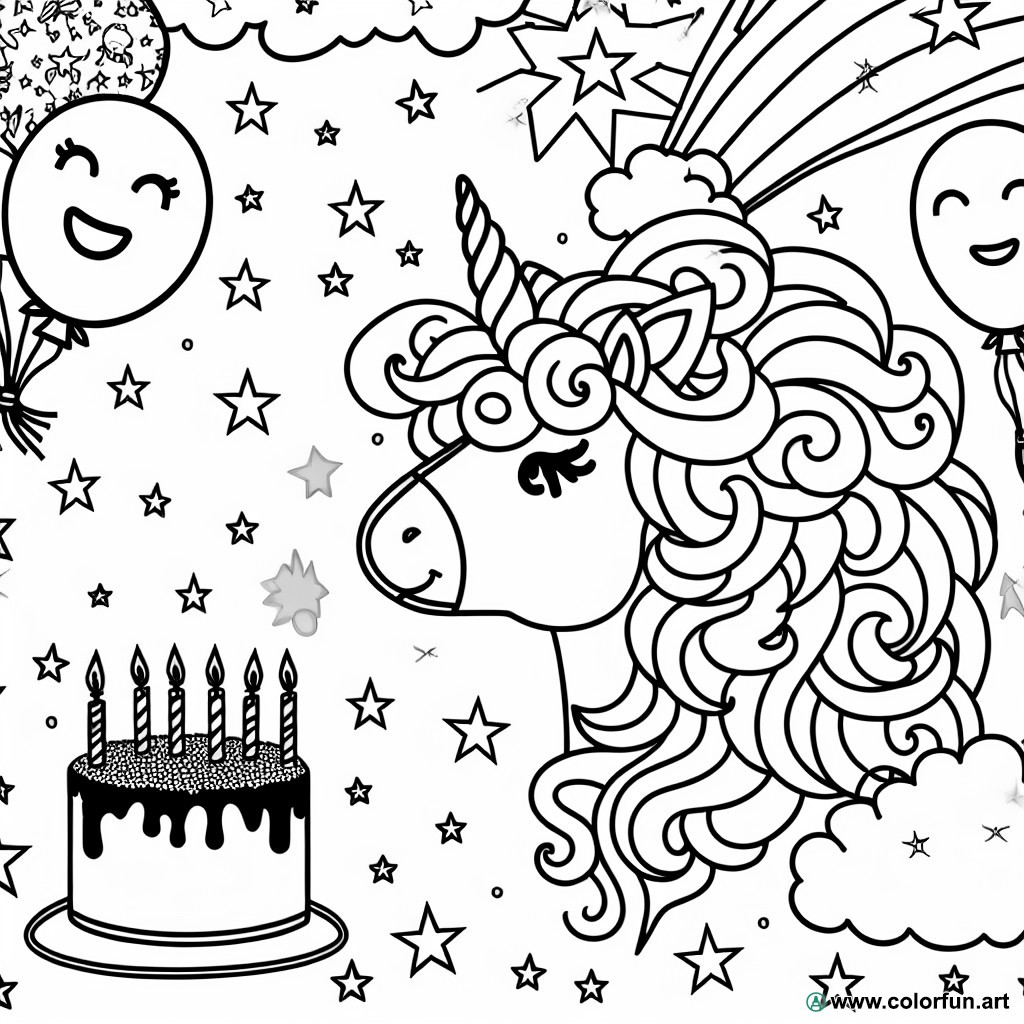 6th birthday unicorn coloring page