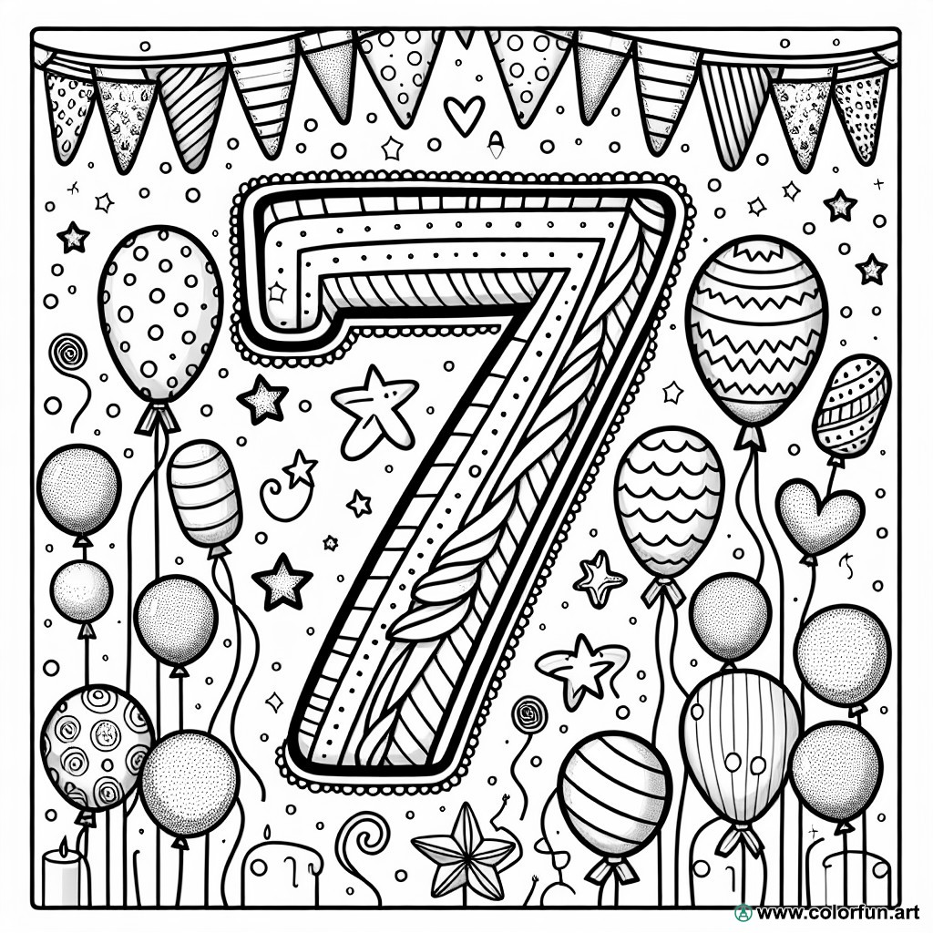 7th birthday coloring page balloons