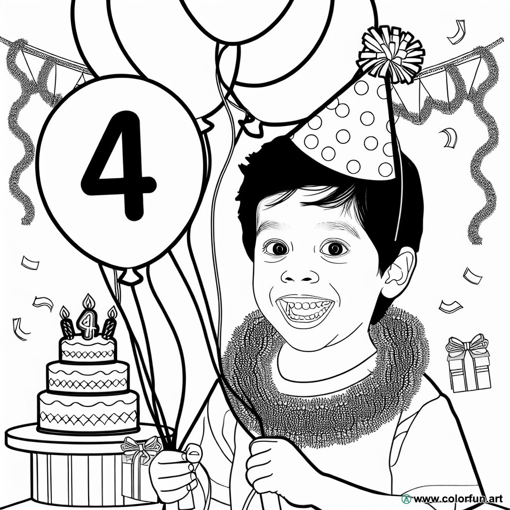 coloring page birthday boy 4 years