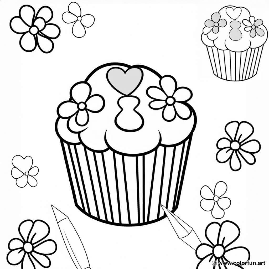 coloring page floral cupcakes