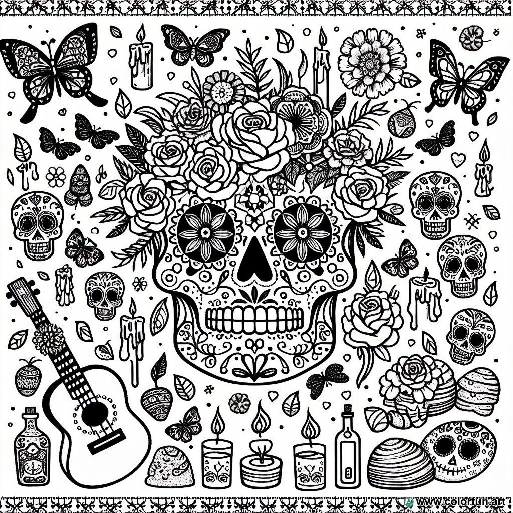 coloring page el dia de los muertos