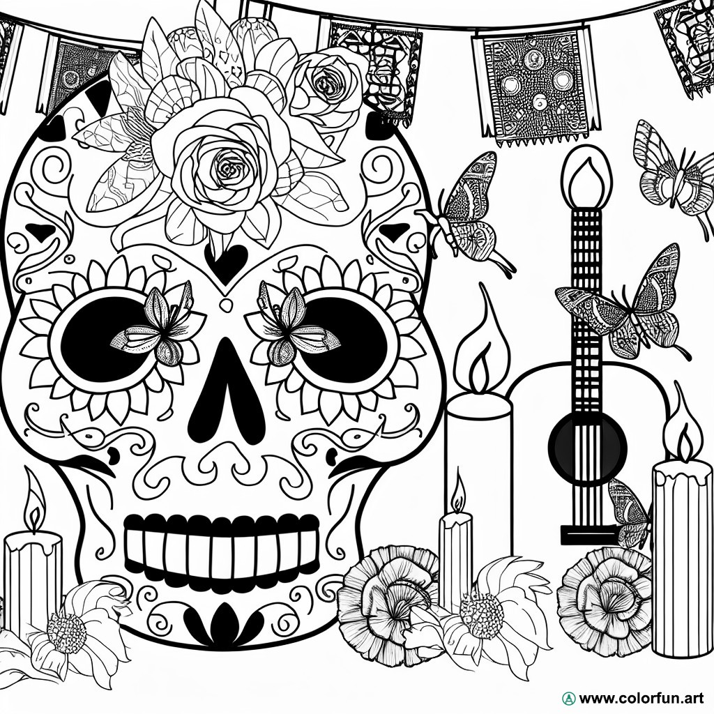 coloring page celebration day of the dead