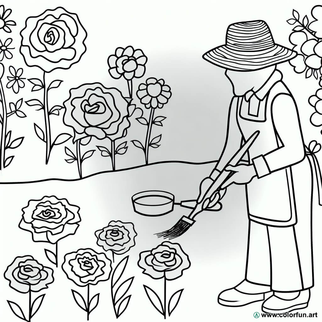 coloring page flowers gardener