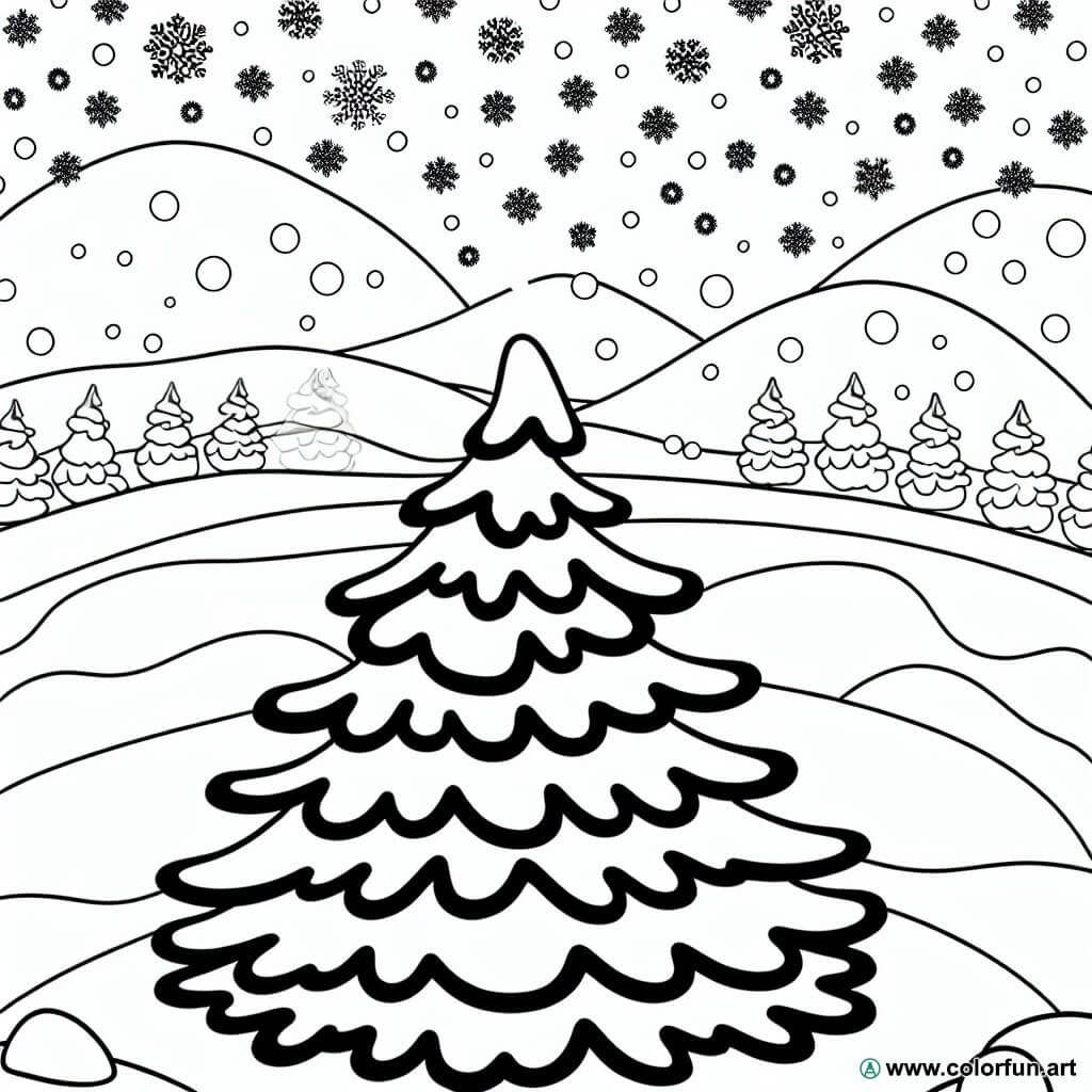 coloring page winter landscape