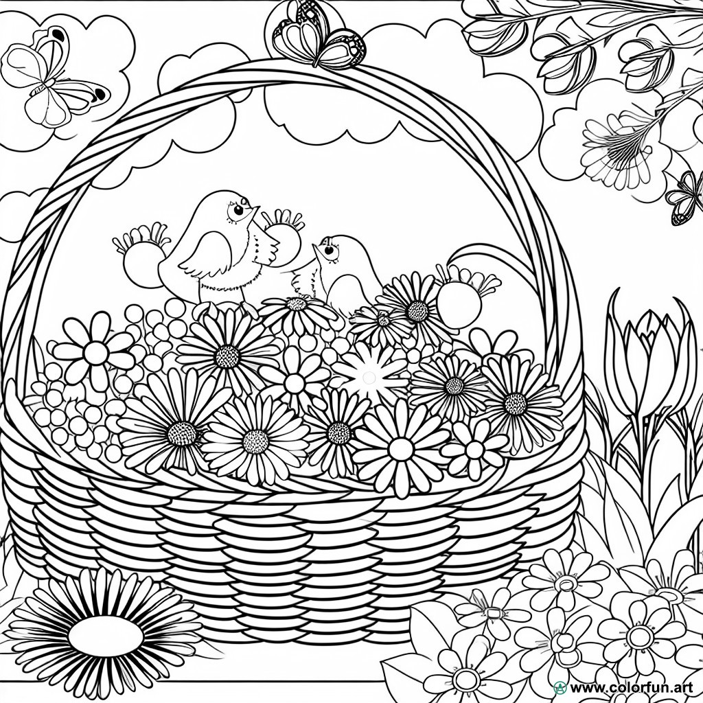 coloring page spring basket
