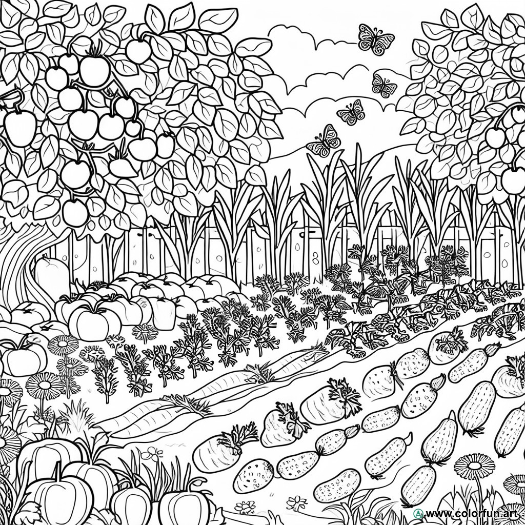 coloring page vegetable garden nature