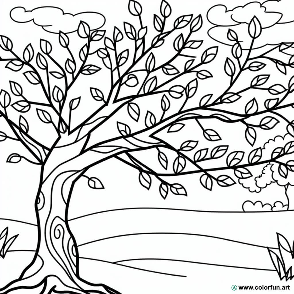 coloring page spring tree