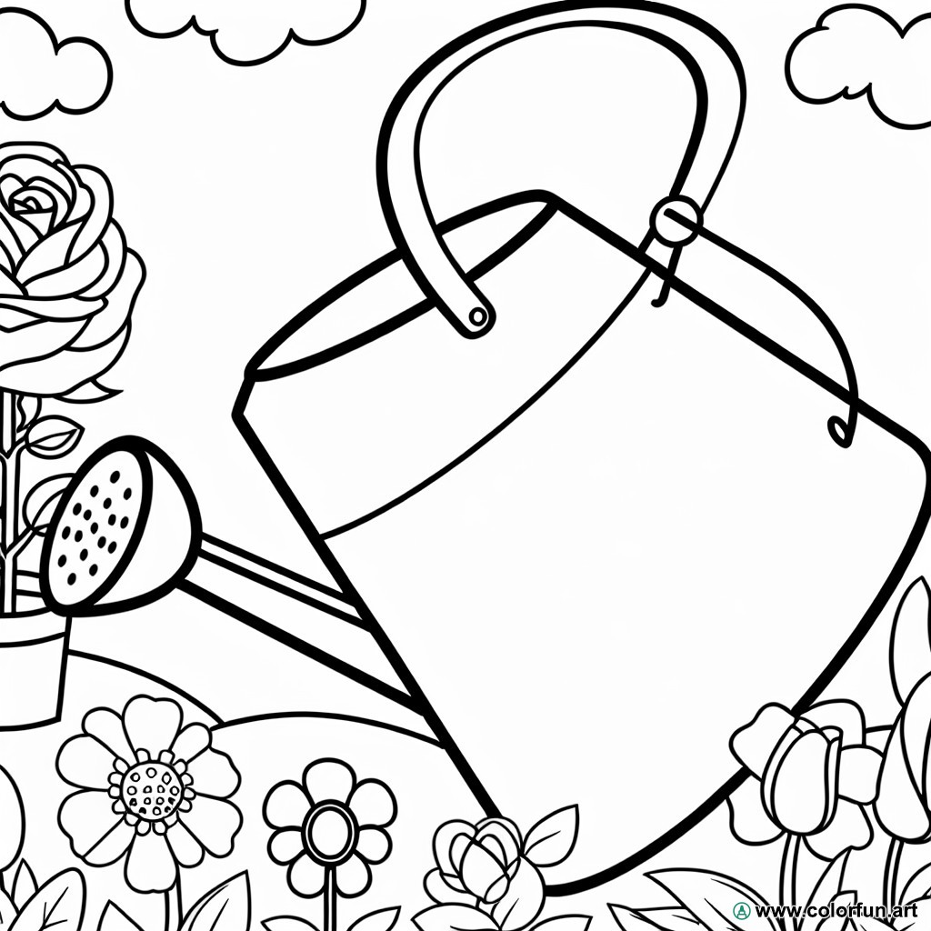 coloring page watering can flowers