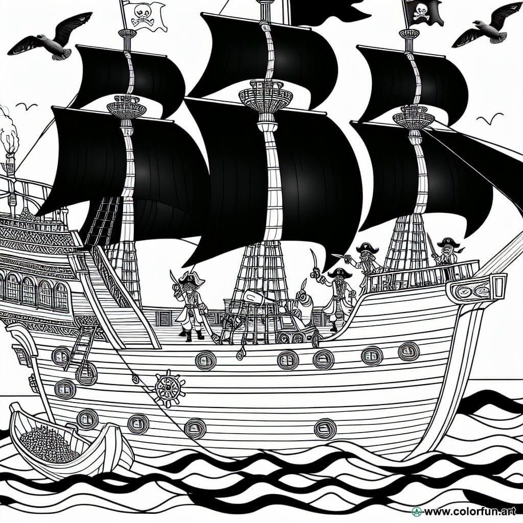 coloring page easy pirate ship