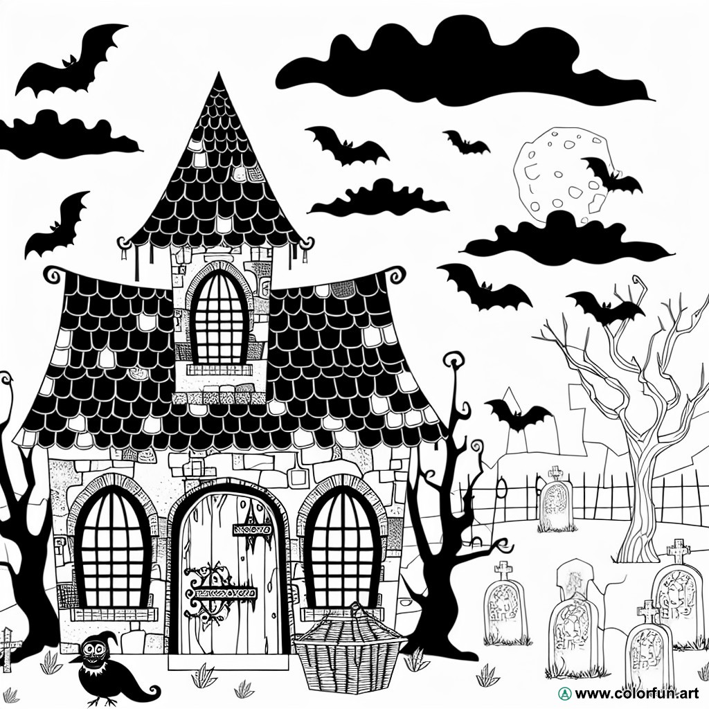haunted house coloring page