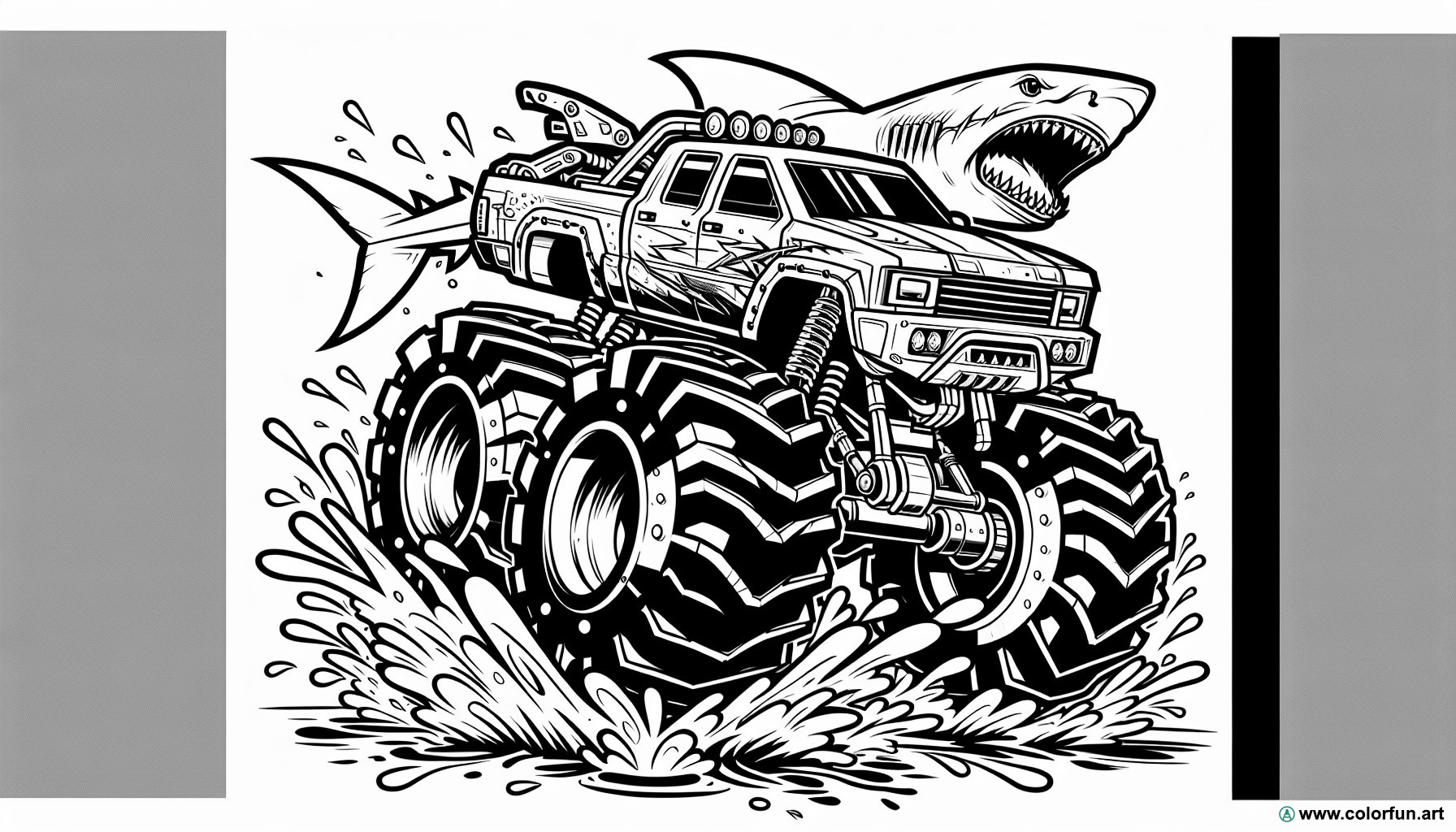 coloring page monster truck shark