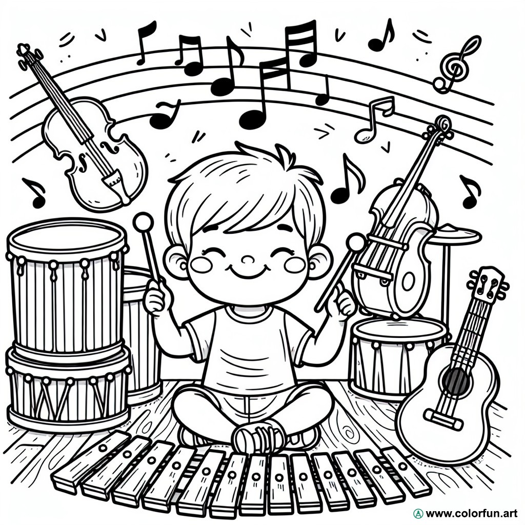coloring page music kindergarten