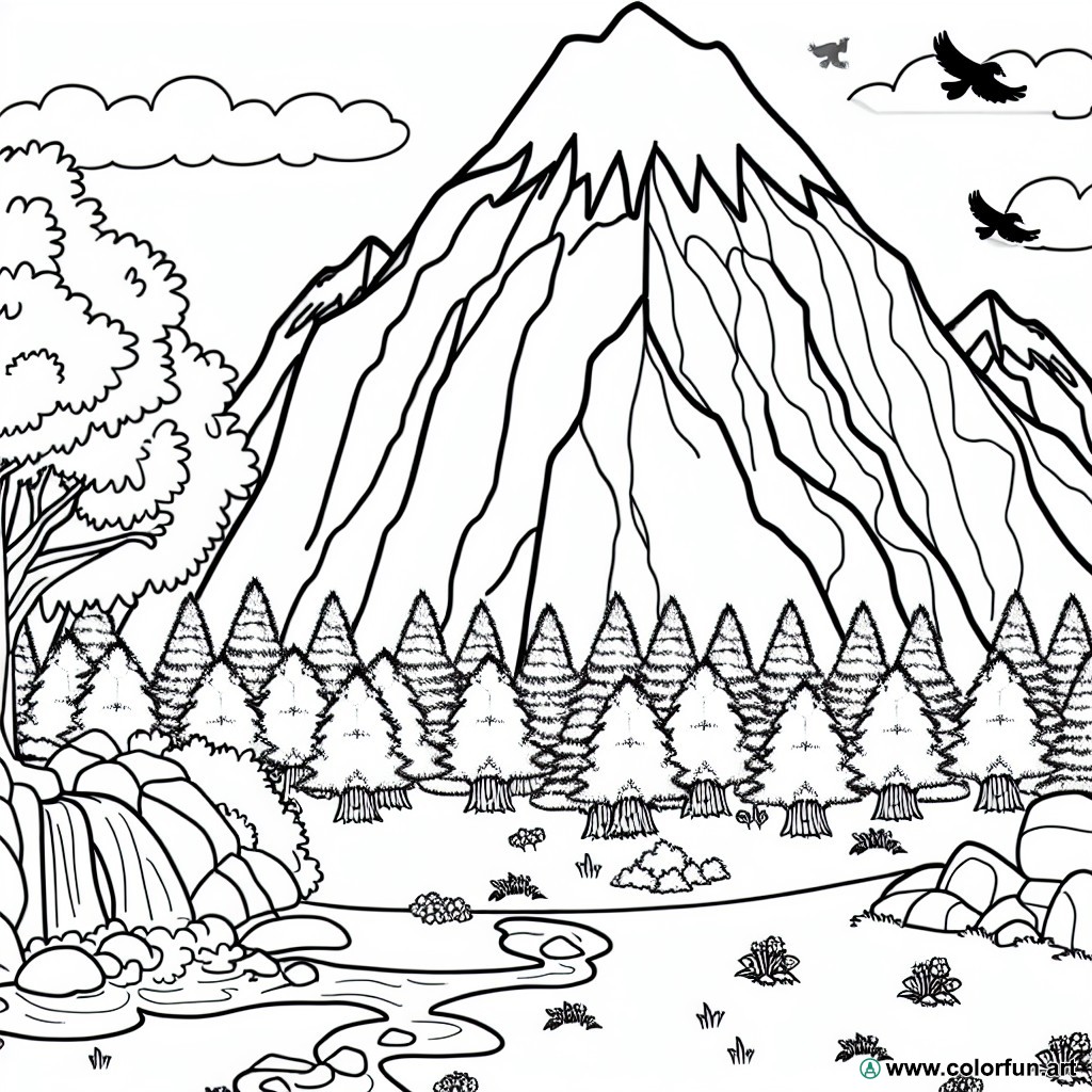 coloring page mountain landscape