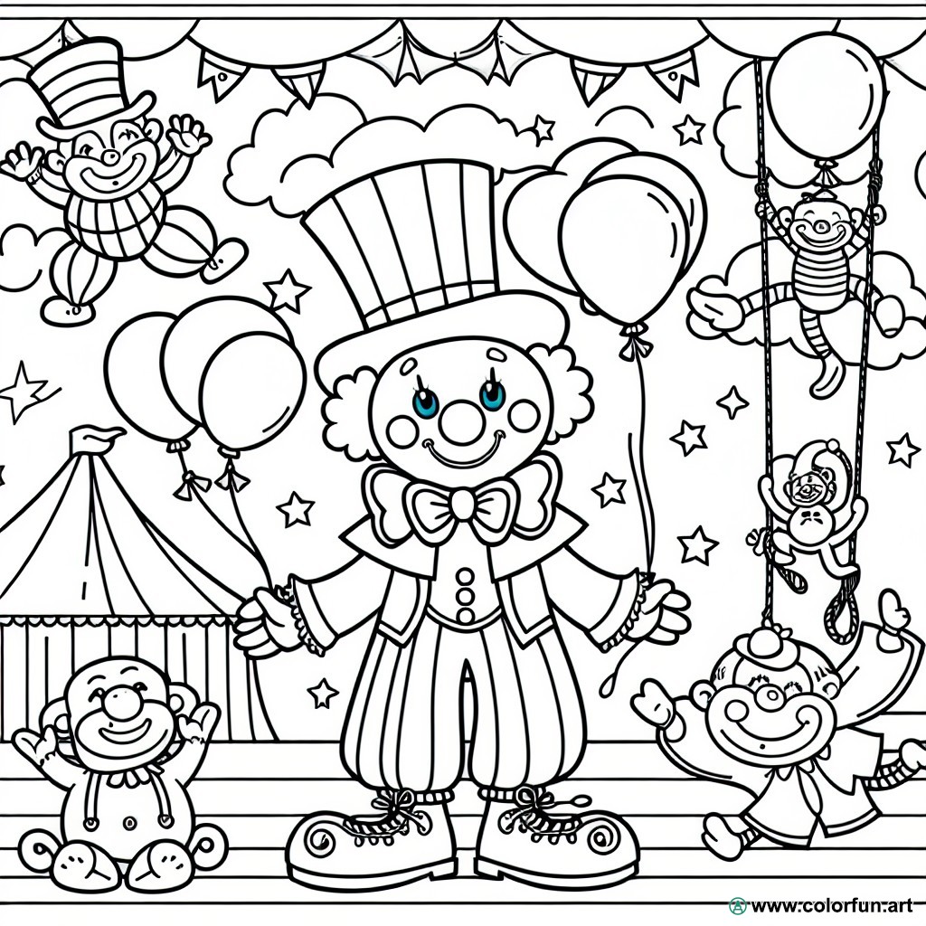 coloring page clown acrobat