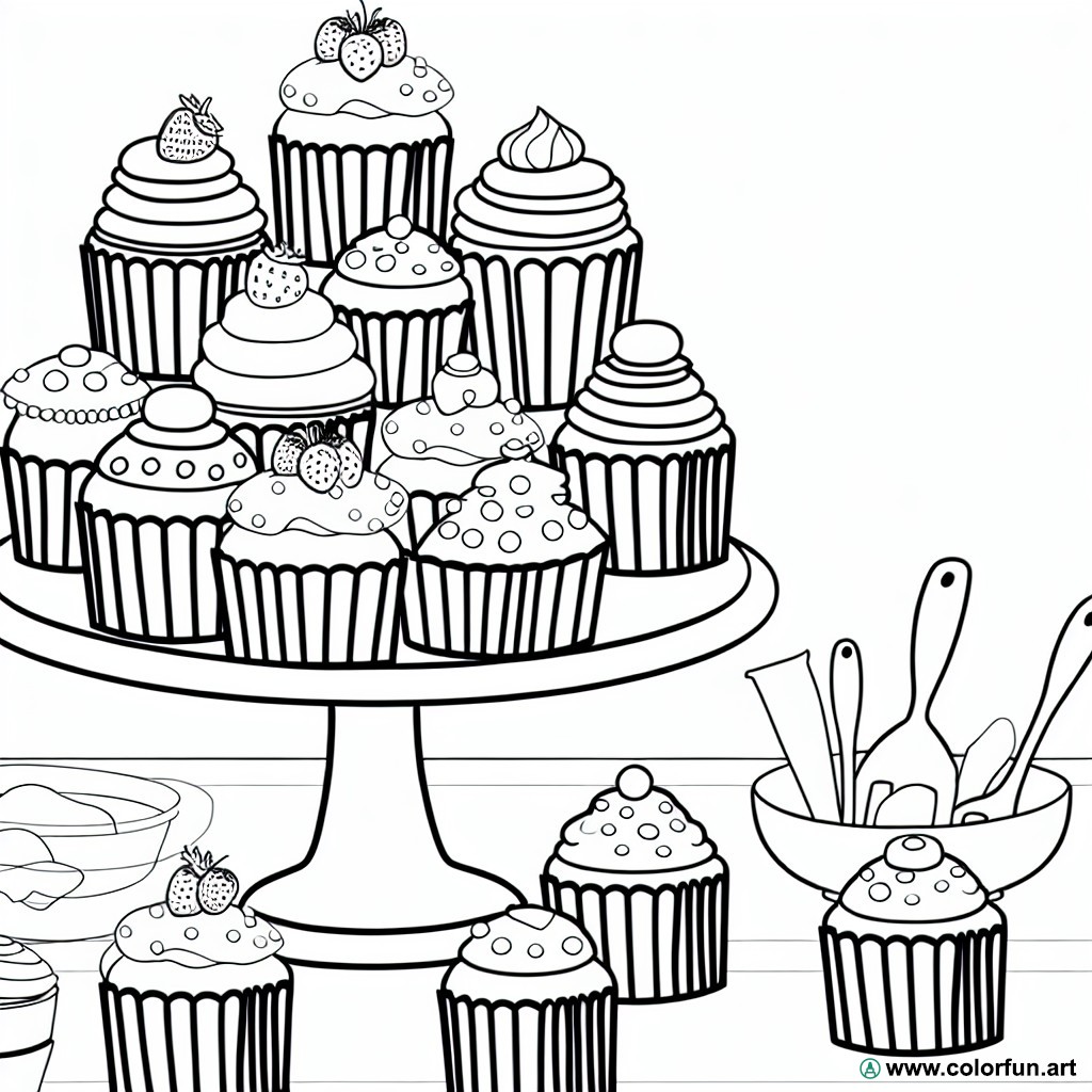 coloring page decorate cupcakes