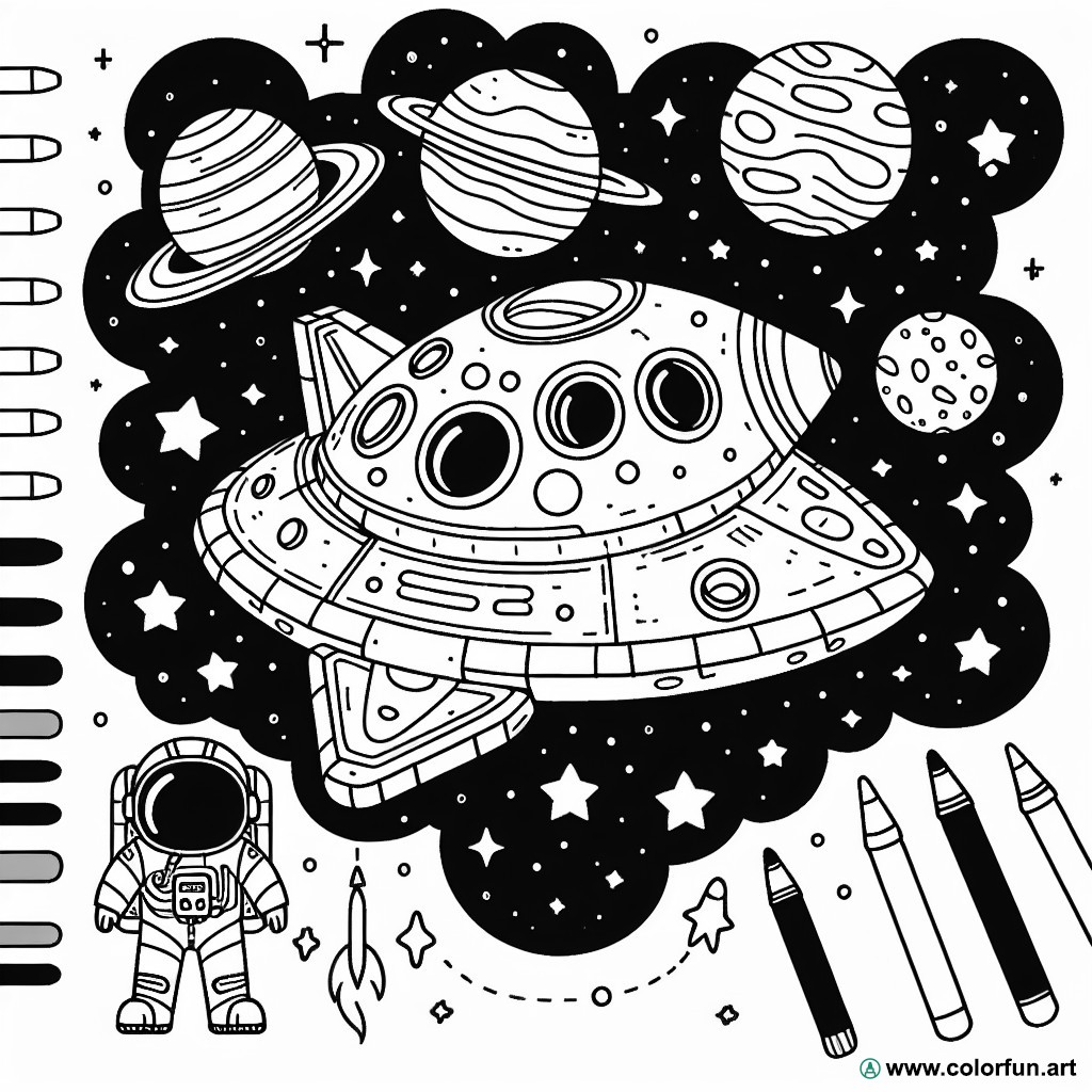 coloring page space spaceships