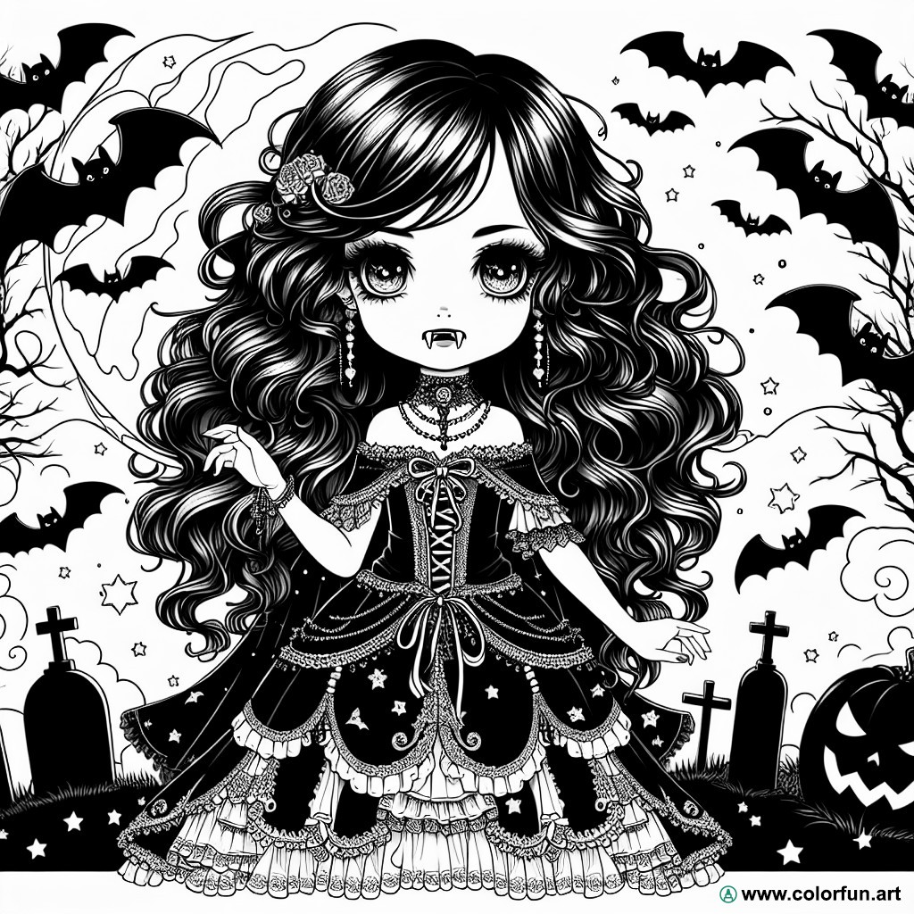 Halloween vampire girl coloring page