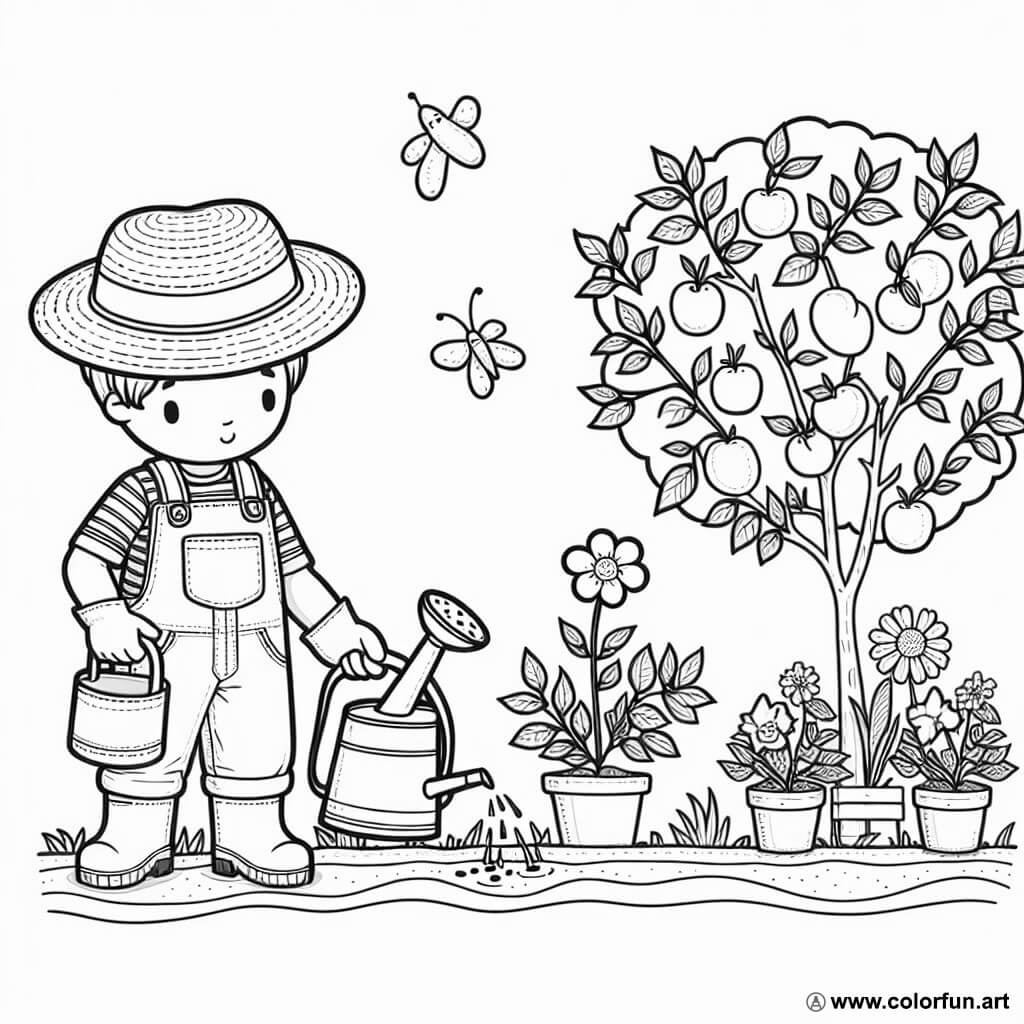 Easy gardener coloring page