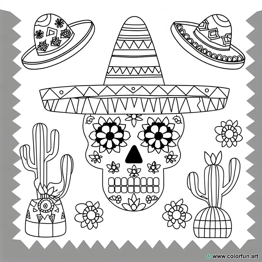coloring page skull mexico culture