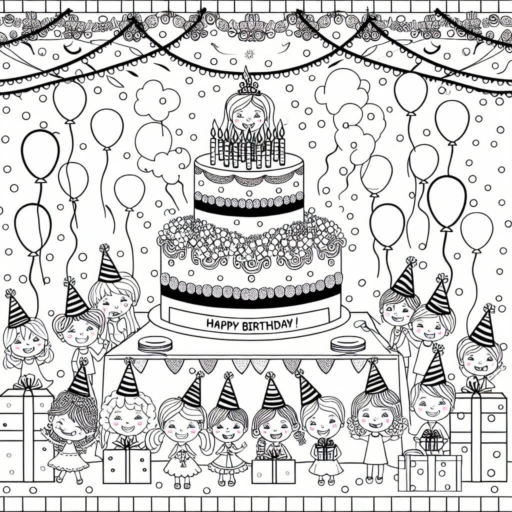 coloring page birthday girl 5 years old