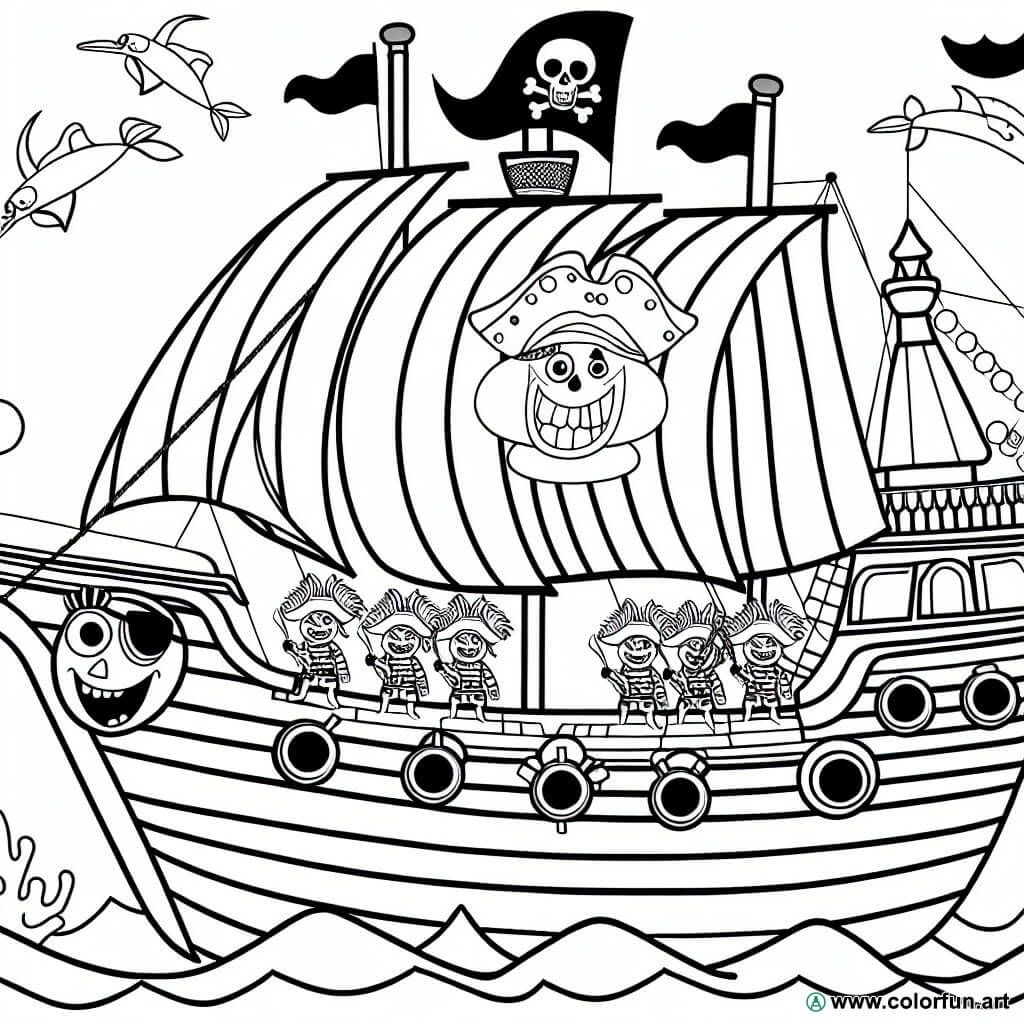 coloring page funny pirate ship