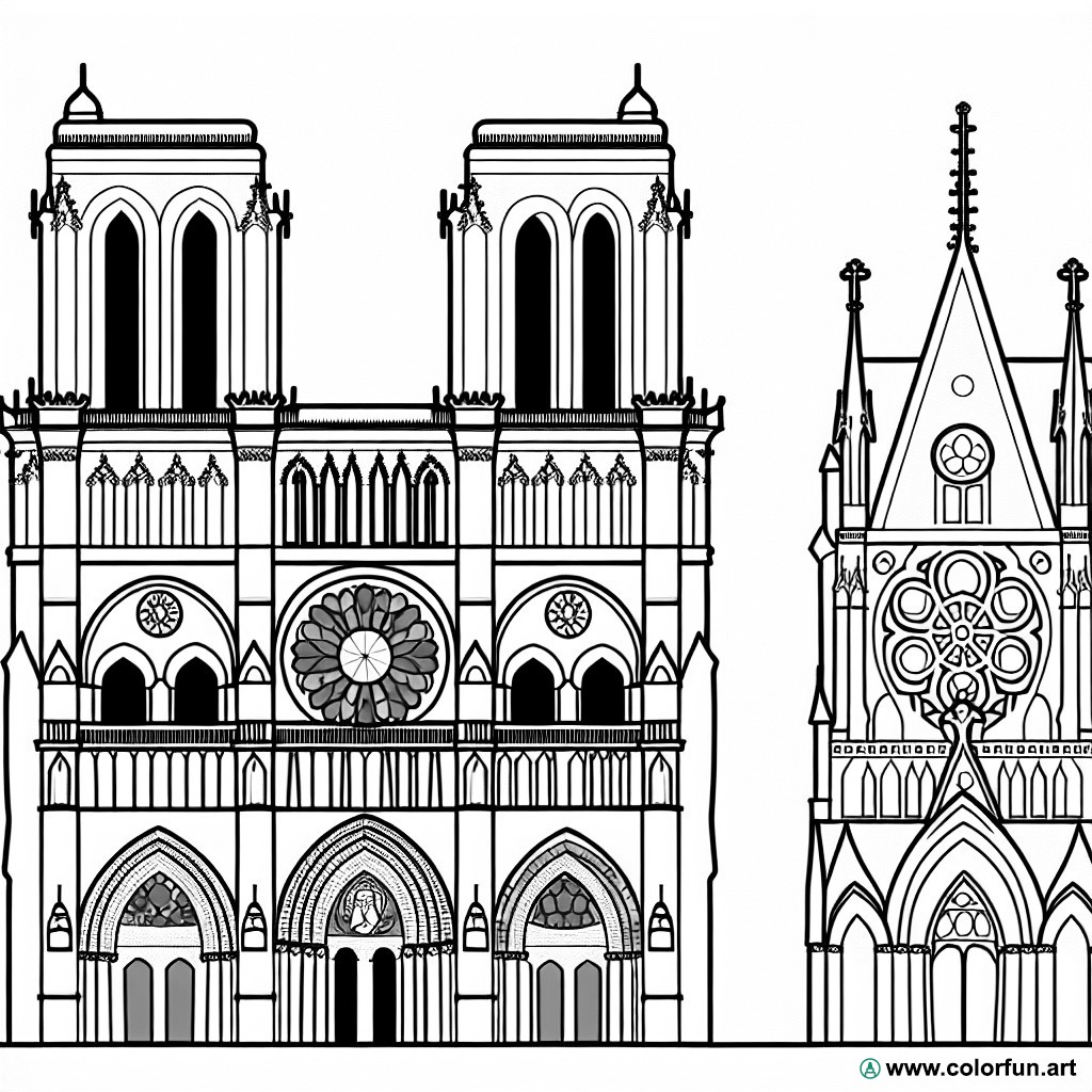coloring page Notre Dame Cathedral Paris