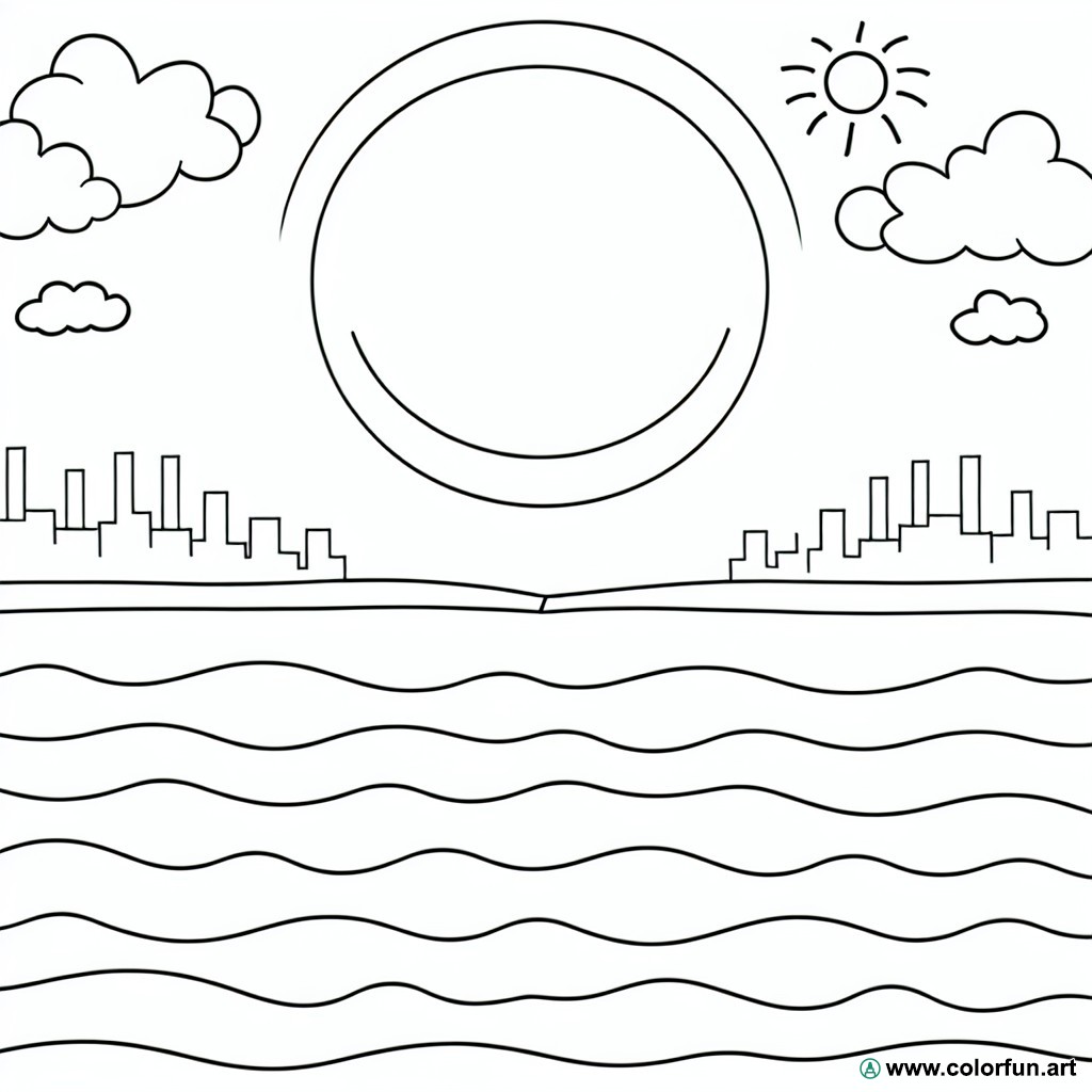 sunset sea coloring page
