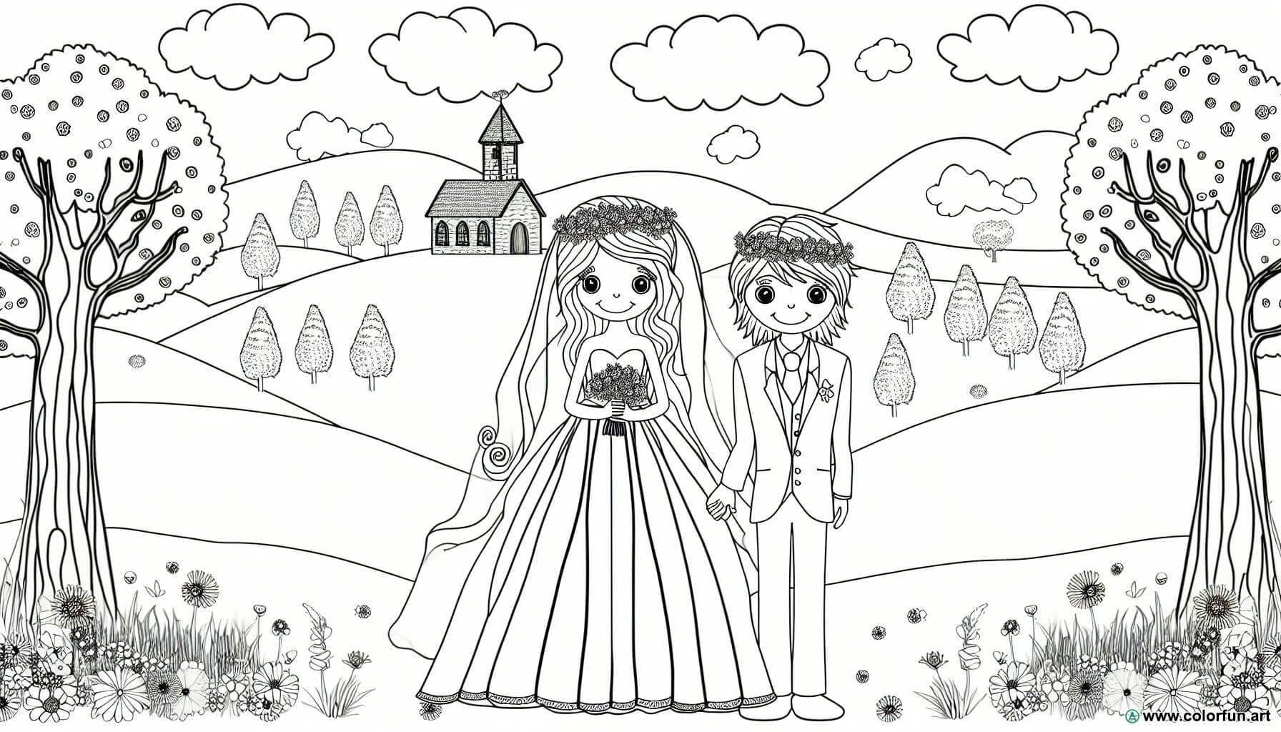 coloring page rustic wedding