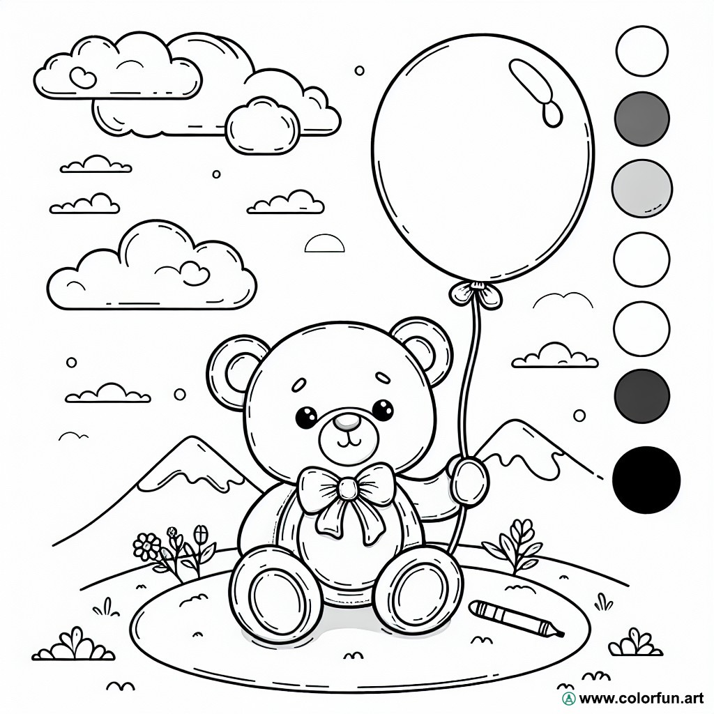 Coloring page teddy bear balloon
