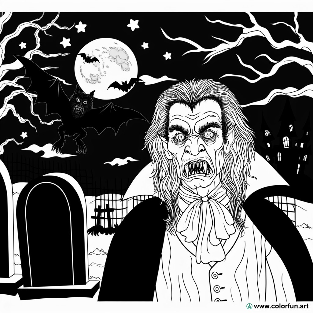 Terrifying vampire coloring page