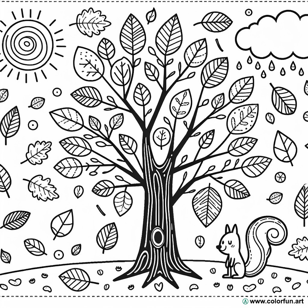 autumn tree coloring page kindergarten