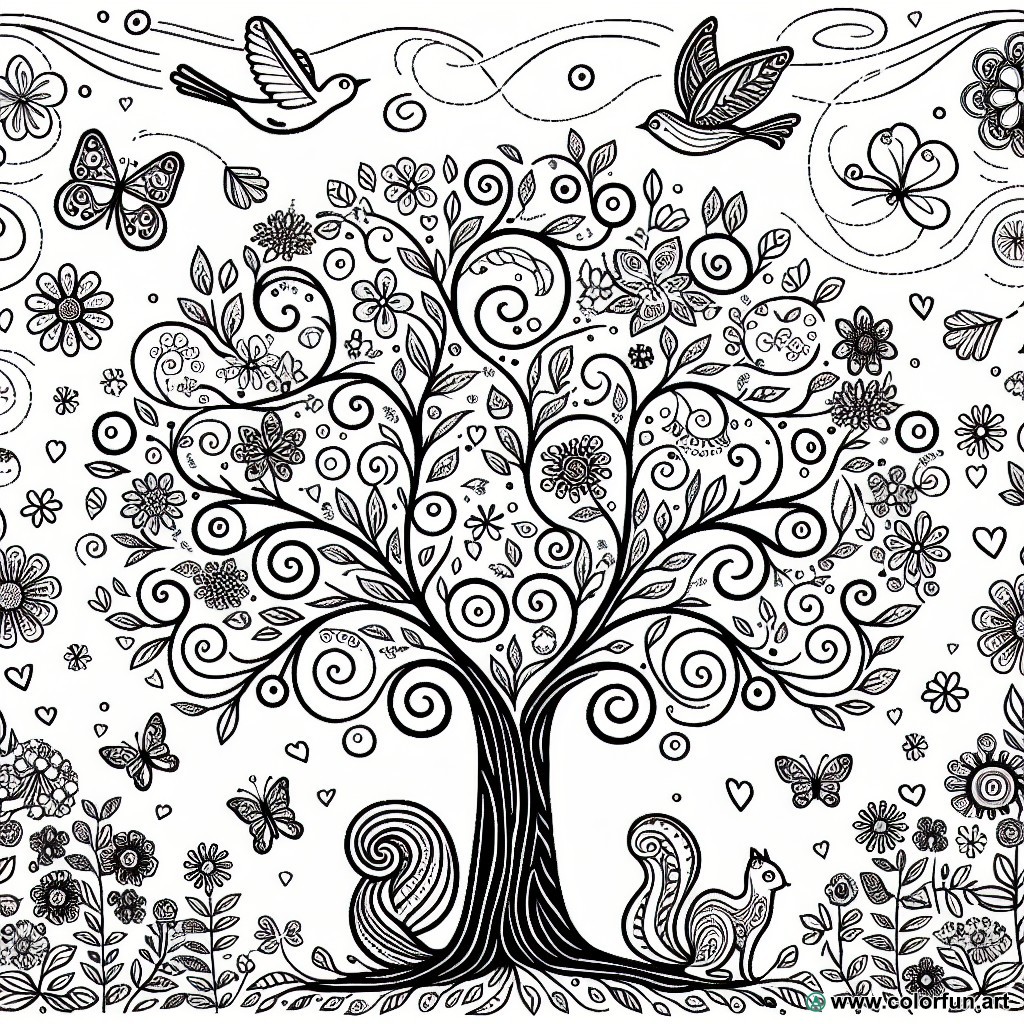 Artistic tree of life coloring page