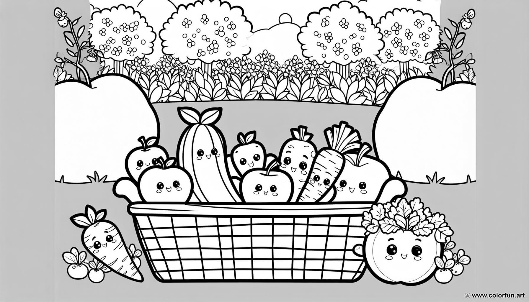 coloring page cute fruits and vegetables