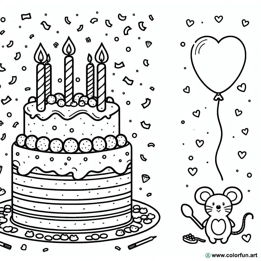 coloring page cake 5 years